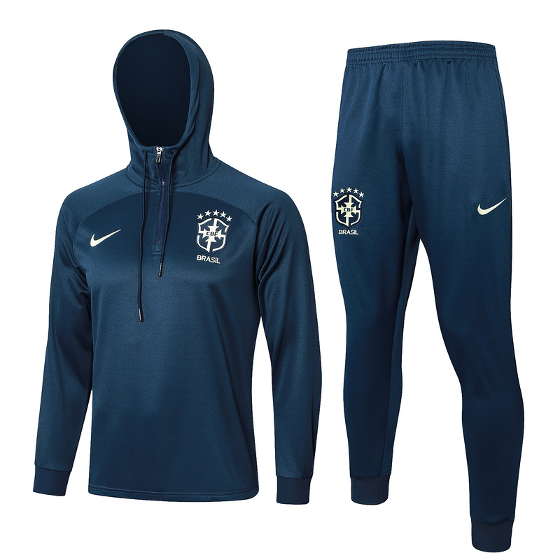 AAA Quality Brazil 23/24 Hoodie Tracksuit - Navy Blue